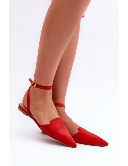 Lace-up ballerina flats in red faux suede with pointed toes Ellesara