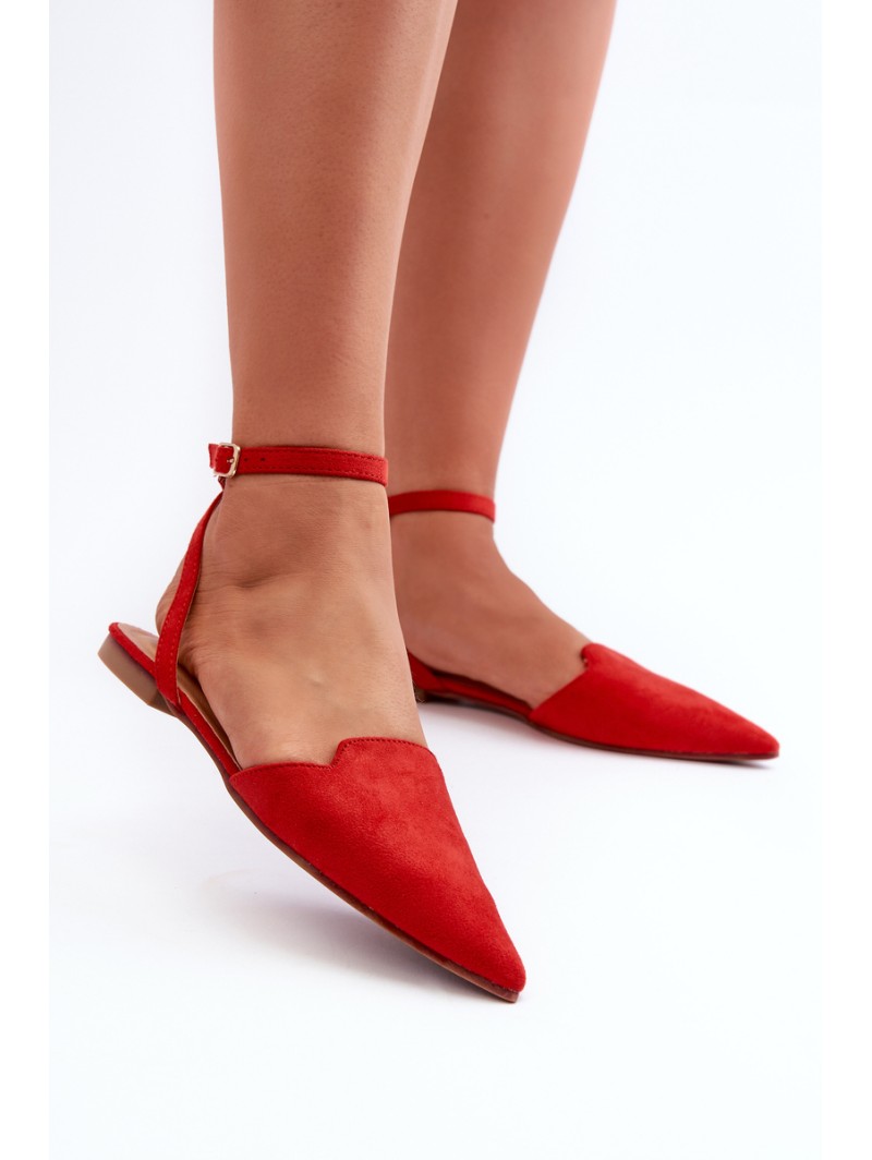 Lace-up ballerina flats in red faux suede with pointed toes Ellesara