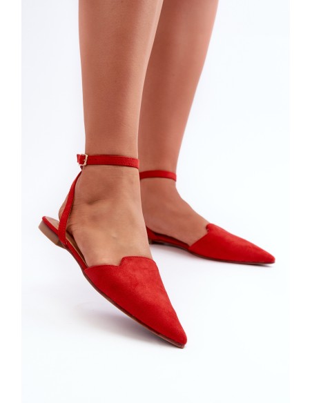 Lace-up ballerina flats in red faux suede with pointed toes Ellesara