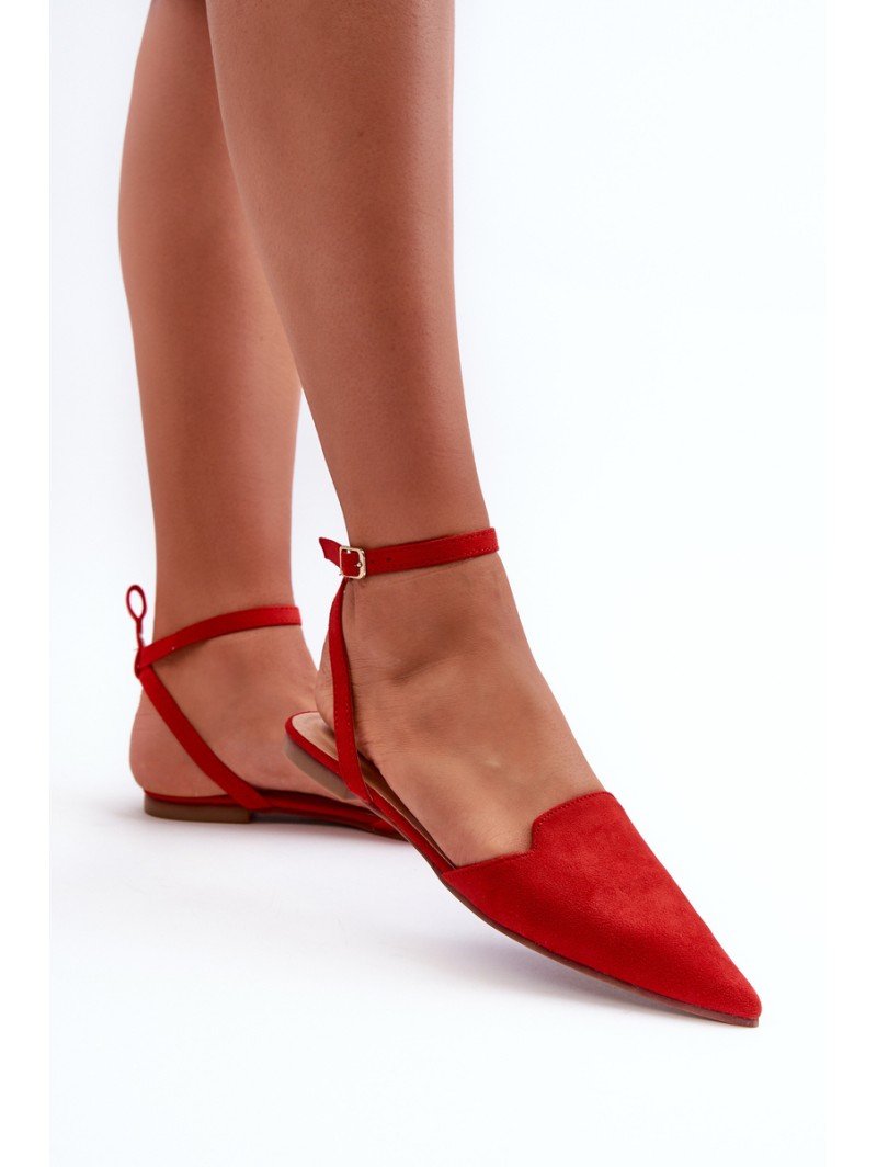 Lace-up ballerina flats in red faux suede with pointed toes Ellesara