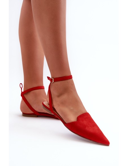 Lace-up ballerina flats in red faux suede with pointed toes Ellesara