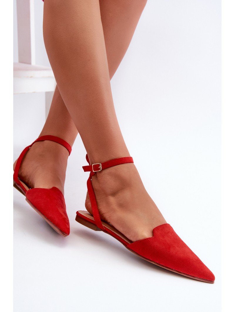 Lace-up ballerina flats in red faux suede with pointed toes Ellesara