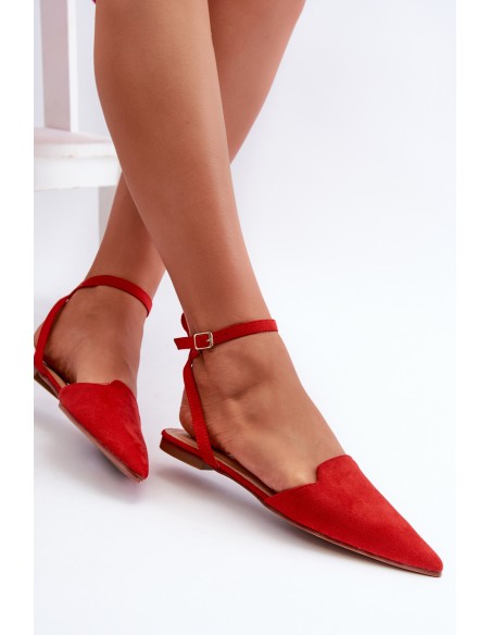 Lace-up ballerina flats in red faux suede with pointed toes Ellesara