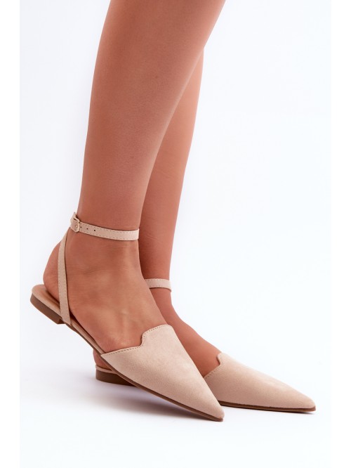 Lace-up Ballerina Flats in Beige Faux Suede with Pointed Toes Ellesara 2
