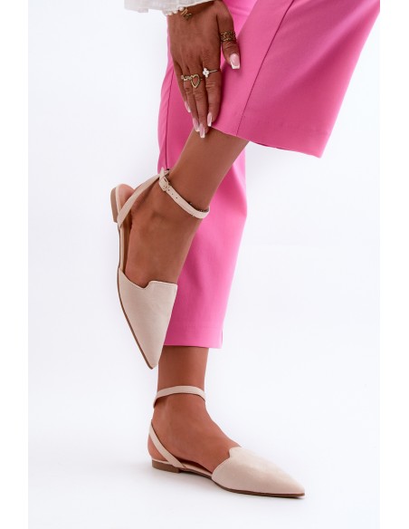 Lace-up Ballerina Flats in Faux Suede with Pointed Toes Beige Ellesara