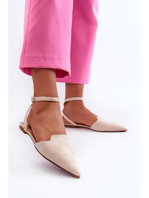 Lace-up Ballerina Flats in Faux Suede with Pointed Toes Beige Ellesara 2