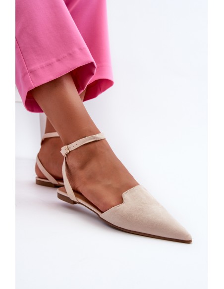 Lace-up Ballerina Flats in Faux Suede with Pointed Toes Beige Ellesara