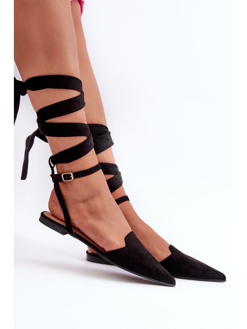 Lace-up ballet flats in faux suede with pointed toes Black Ellesara