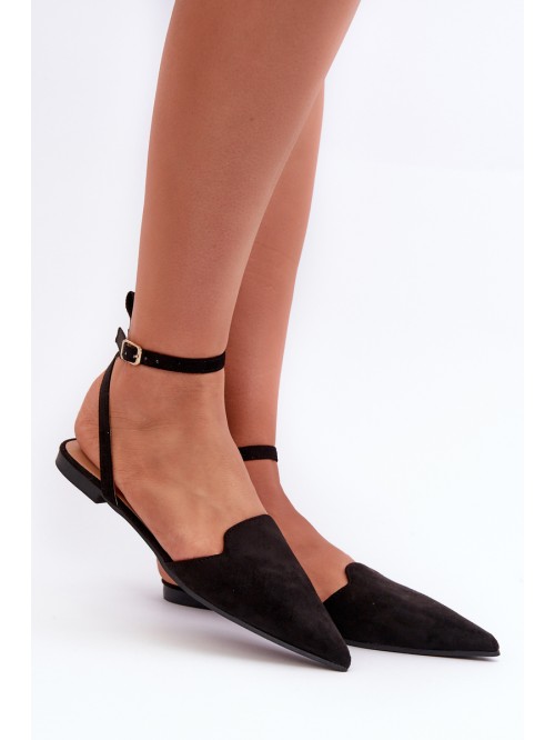 Lace-up ballet flats in faux suede with pointed toes Black Ellesara 2