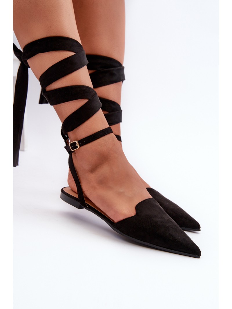 Lace-up ballet flats in faux suede with pointed toes Black Ellesara
