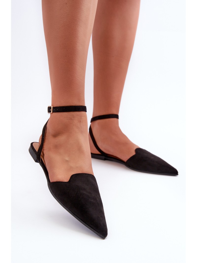 Lace-up ballet flats in faux suede with pointed toes Black Ellesara