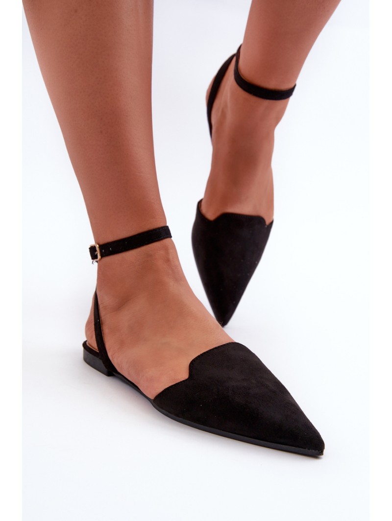 Lace-up ballet flats in faux suede with pointed toes Black Ellesara