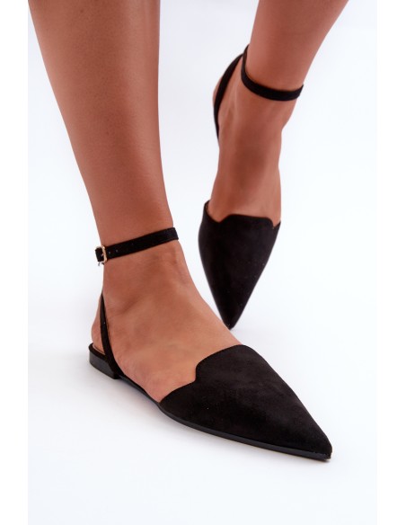 Lace-up ballet flats in faux suede with pointed toes Black Ellesara