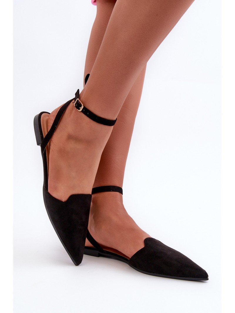 Lace-up ballet flats in faux suede with pointed toes Black Ellesara