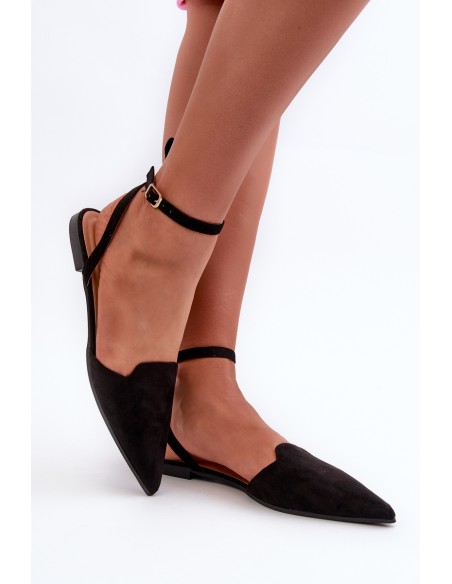 Lace-up ballet flats in faux suede with pointed toes Black Ellesara