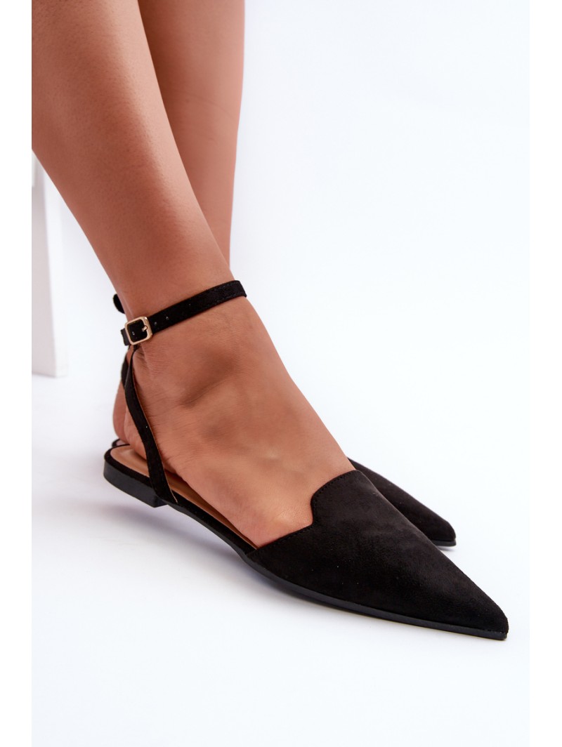 Lace-up ballet flats in faux suede with pointed toes Black Ellesara