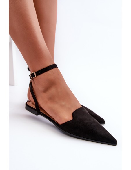 Lace-up ballet flats in faux suede with pointed toes Black Ellesara