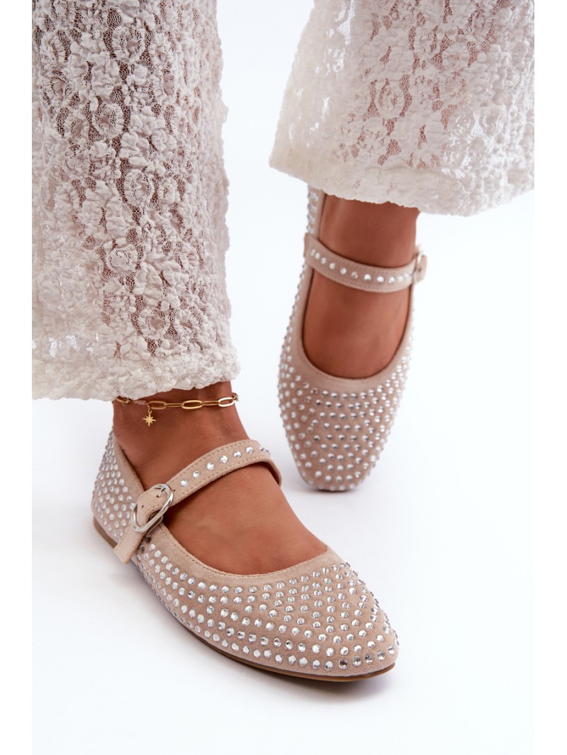 Eco Suede Ballerinas Embellished with Jet Beige Tinara