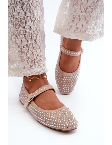 Eco Suede Ballerinas Embellished with Jet Beige Tinara
