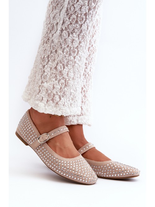 Eco Suede Ballerinas Embellished with Jet Beige Tinara 2