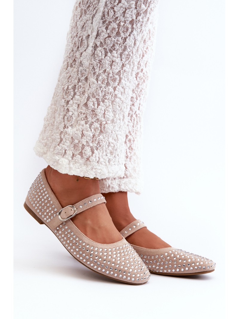 Eco Suede Ballerinas Embellished with Jet Beige Tinara
