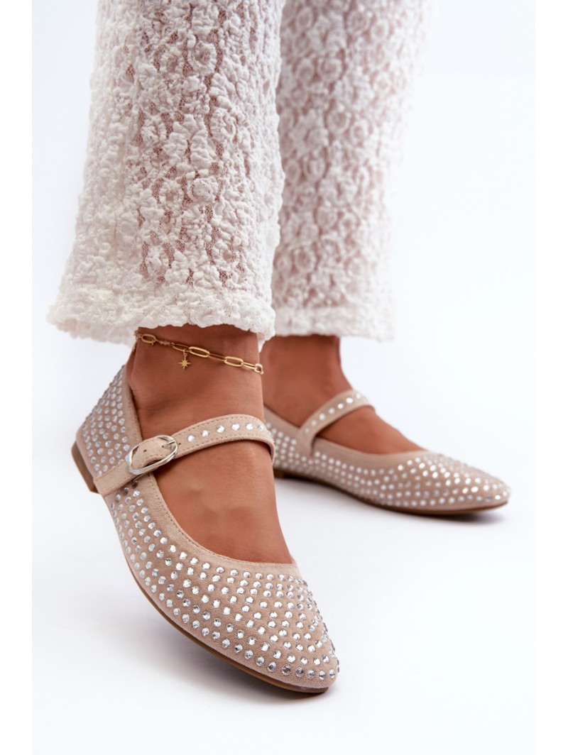 Eco Suede Ballerinas Embellished with Jet Beige Tinara