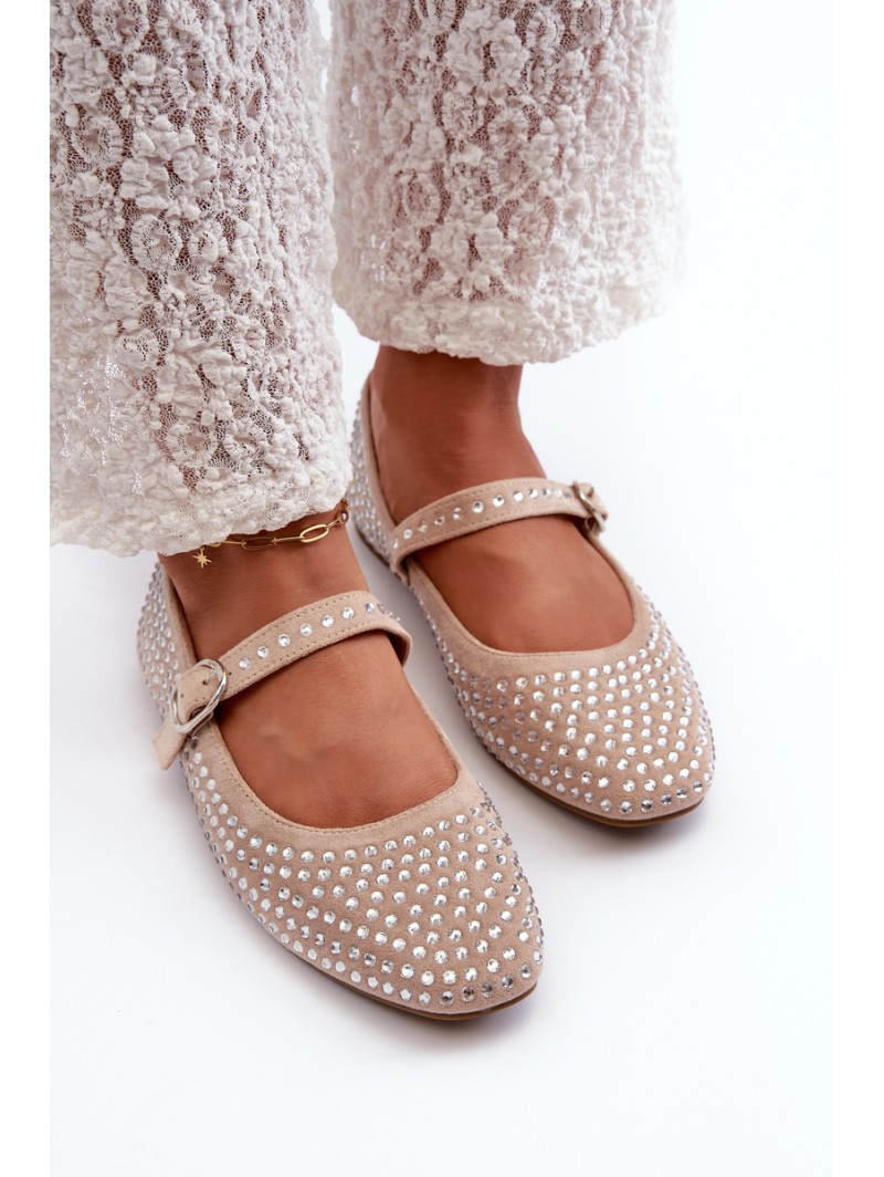 Eco Suede Ballerinas Embellished with Jet Beige Tinara