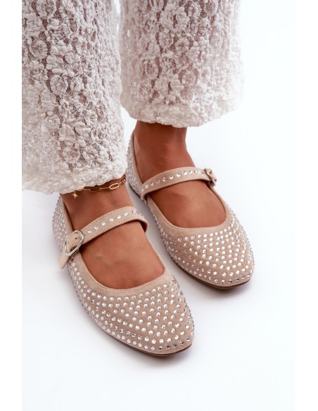 Eco Suede Ballerinas Embellished with Jet Beige Tinara