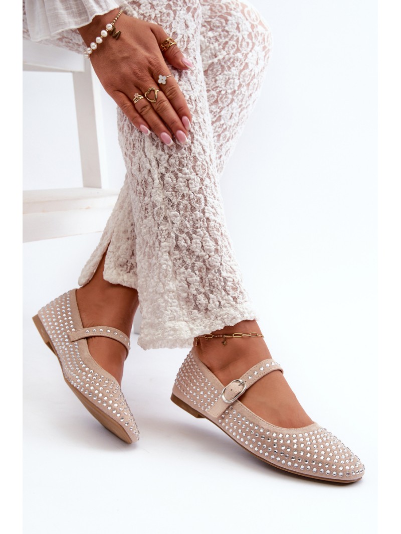 Eco Suede Ballerinas Embellished with Jet Beige Tinara