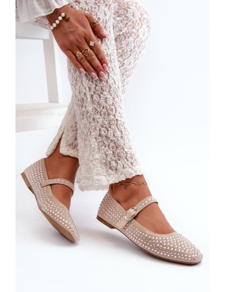 Eco Suede Ballerinas Embellished with Jet Beige Tinara