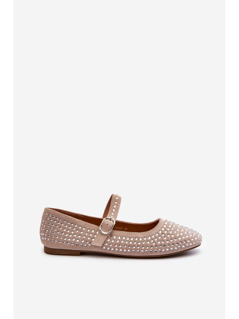 Eco Suede Ballerinas Embellished with Jet Beige Tinara