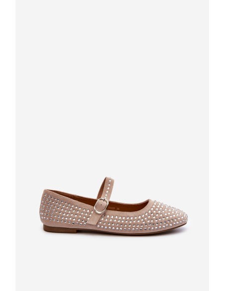 Eco Suede Ballerinas Embellished with Jet Beige Tinara
