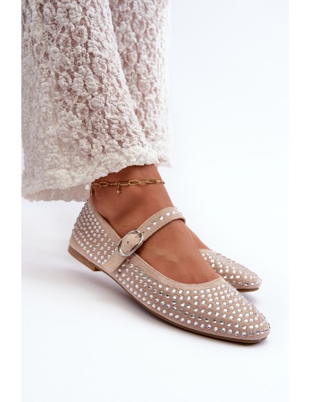 Eco Suede Ballerinas Embellished with Jet Beige Tinara