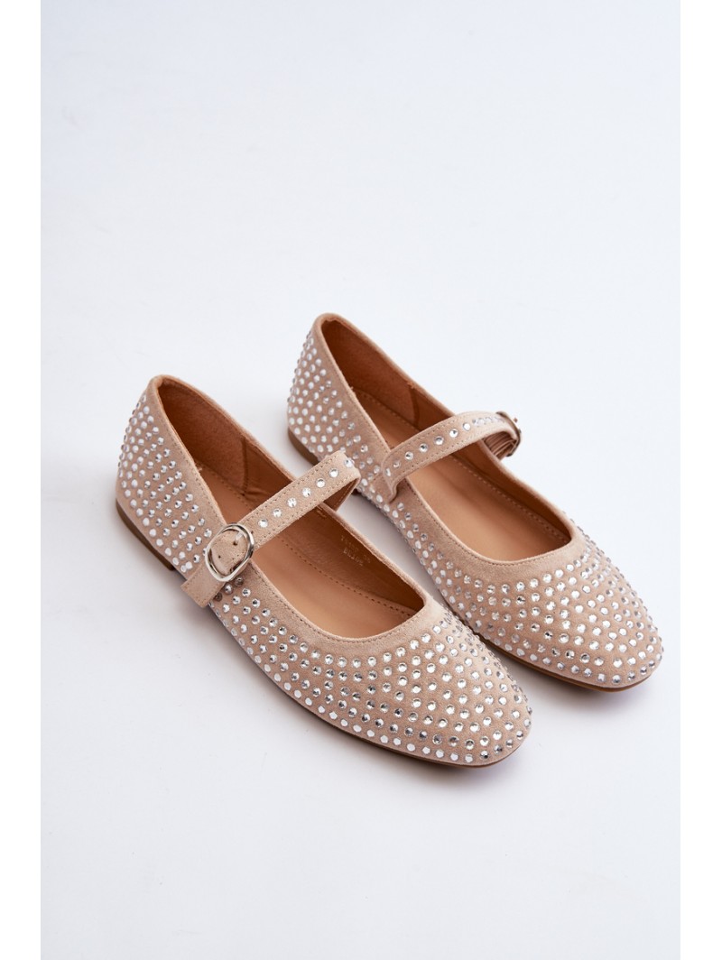 Eco Suede Ballerinas Embellished with Jet Beige Tinara