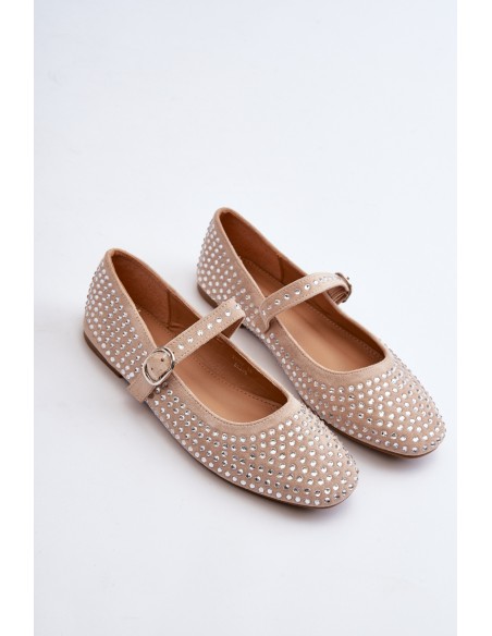 Eco Suede Ballerinas Embellished with Jet Beige Tinara