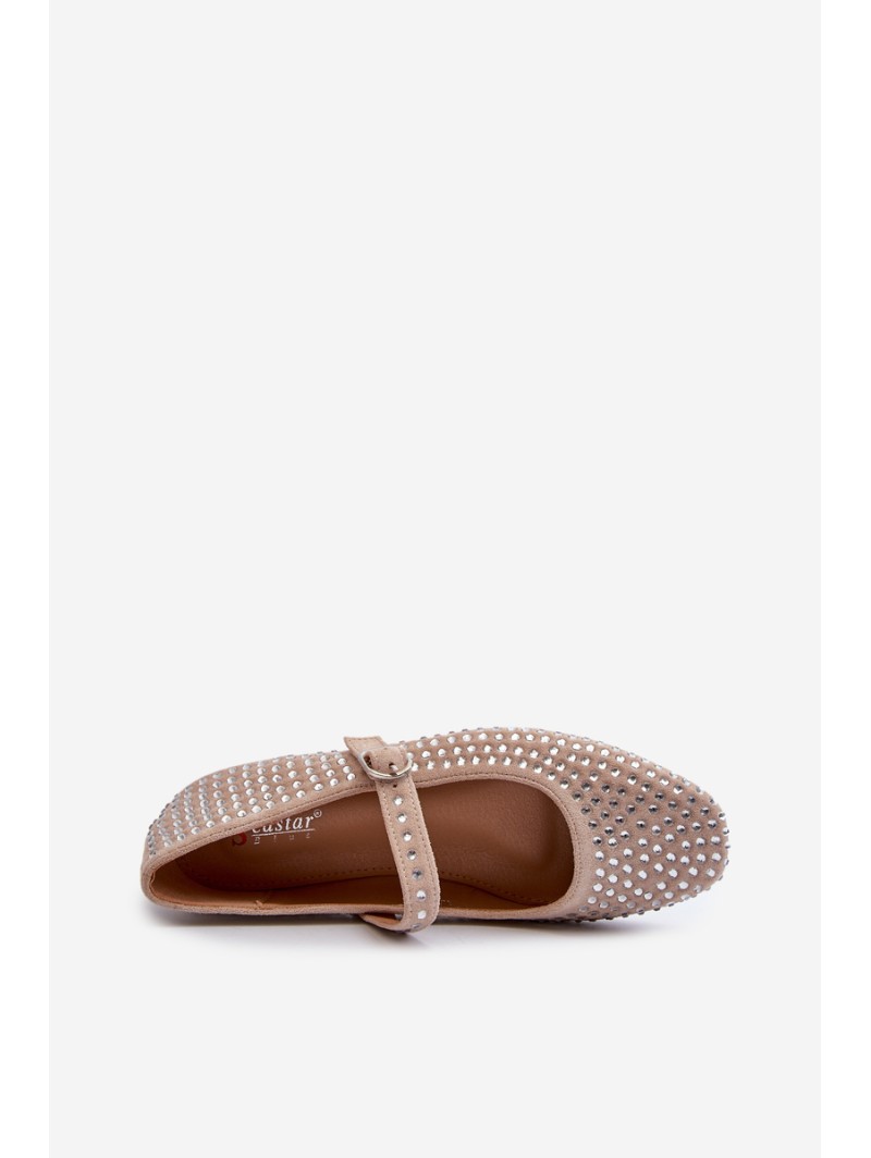 Eco Suede Ballerinas Embellished with Jet Beige Tinara