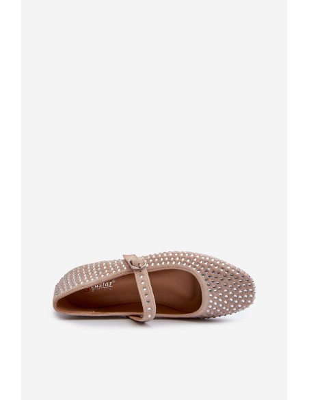Eco Suede Ballerinas Embellished with Jet Beige Tinara