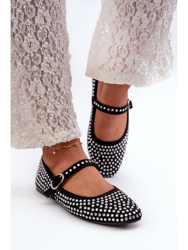 Eco Suede Ballerina Flats Adorned with Jet Black Tinara