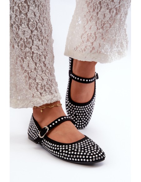 Eco Suede Ballerina Flats Adorned with Jet Black Tinara