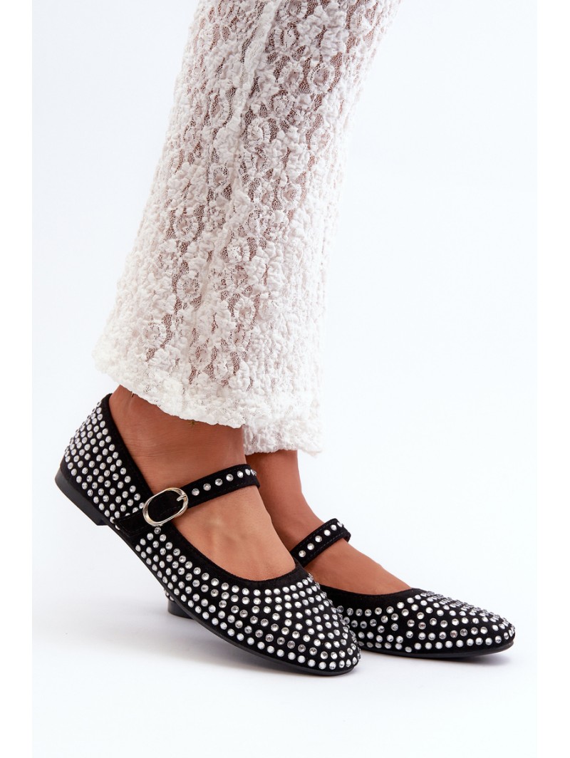 Eco Suede Ballerina Flats Adorned with Jet Black Tinara