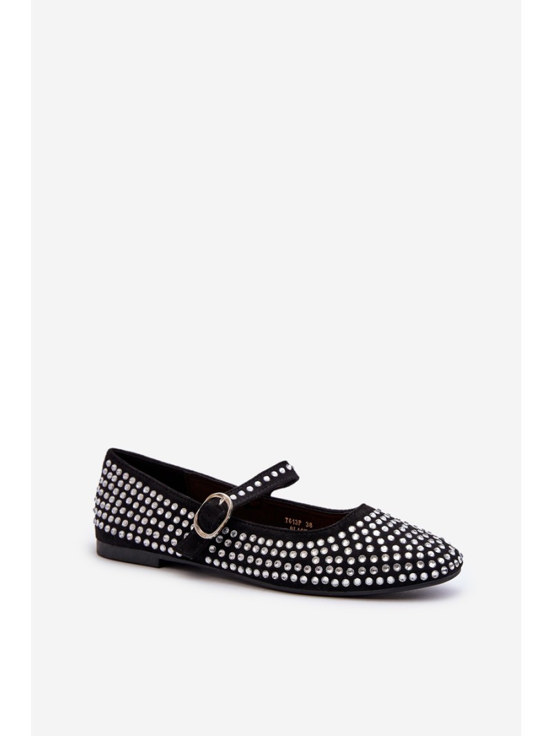 Eco Suede Ballerina Flats Adorned with Jet Black Tinara
