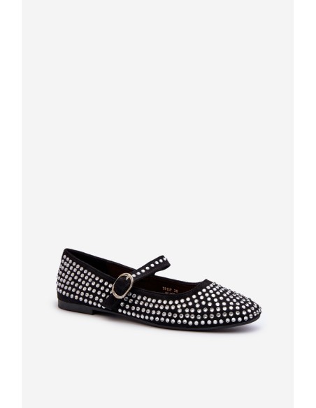 Eco Suede Ballerina Flats Adorned with Jet Black Tinara