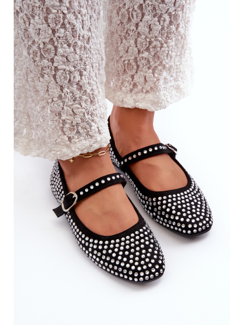Eco Suede Ballerina Flats Adorned with Jet Black Tinara
