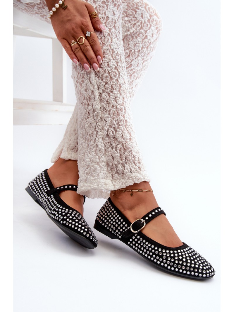 Eco Suede Ballerina Flats Adorned with Jet Black Tinara