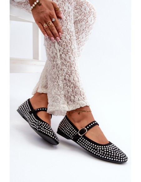 Eco Suede Ballerina Flats Adorned with Jet Black Tinara