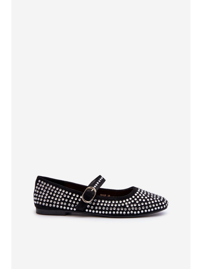 Eco Suede Ballerina Flats Adorned with Jet Black Tinara