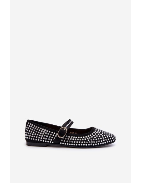 Eco Suede Ballerina Flats Adorned with Jet Black Tinara