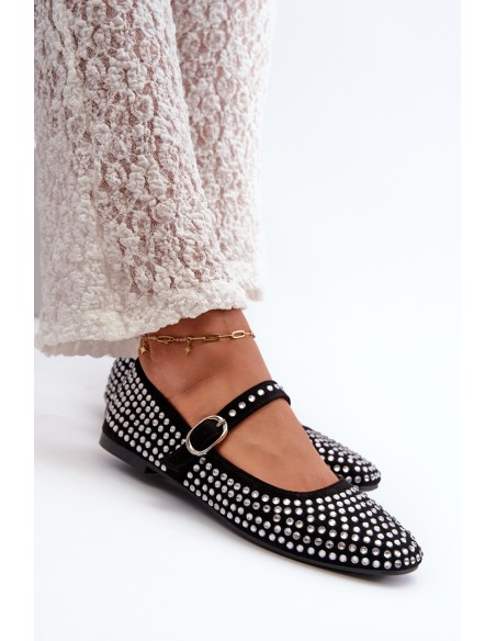 Eco Suede Ballerina Flats Adorned with Jet Black Tinara
