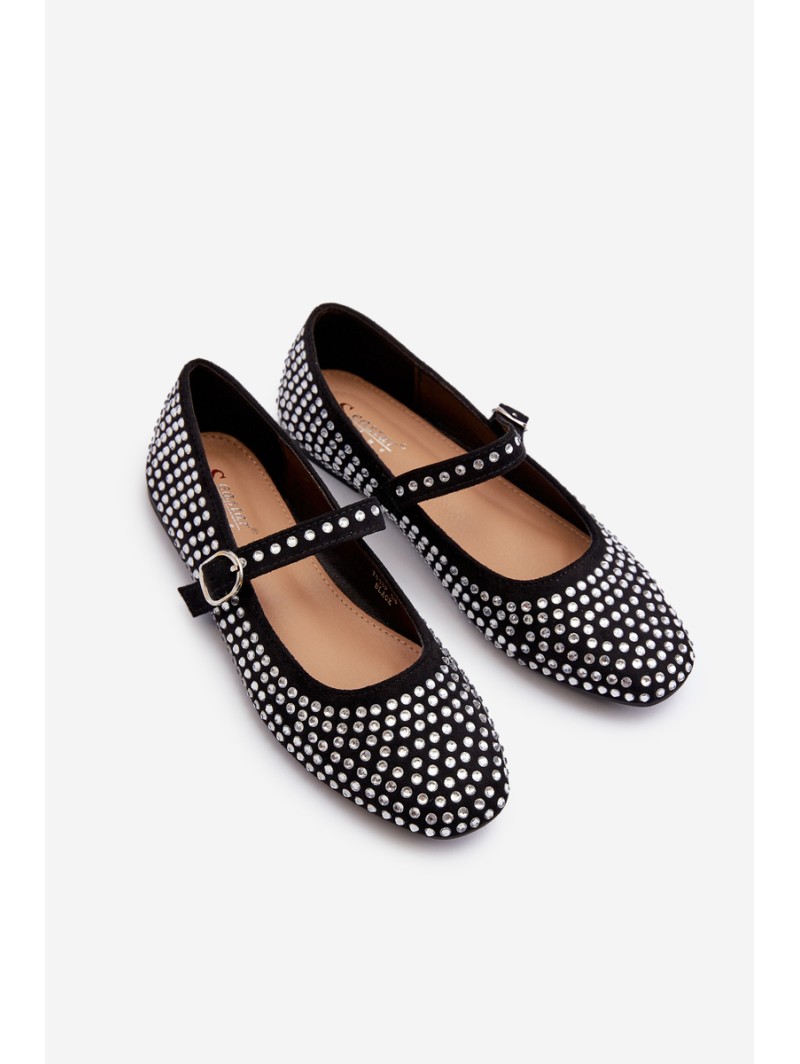Eco Suede Ballerina Flats Adorned with Jet Black Tinara