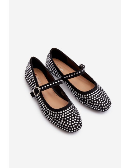 Eco Suede Ballerina Flats Adorned with Jet Black Tinara
